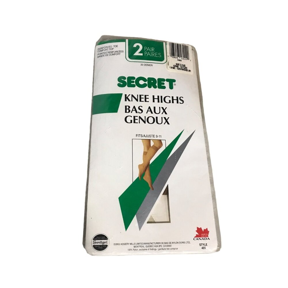 Secret Knee Highs Nylons Beige One Size 20 Denier 2 Pair Pack Reinforced Toe